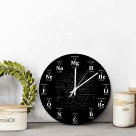 godblessign Chemical Formulas Wooden Wall Clocks Battery Operated 15 Inch Periodic Table of Elements Chemistry Clock Rustic Wall Art Farmhouse Decor for Bedroom Living Room Kitchen Office