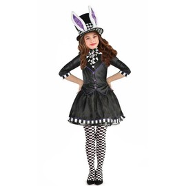 Forever Young Girls Kids 4 Piece Mad Hatter Alice Fairytale Complete Outfit Fancy Dress Costume (9-10 years)