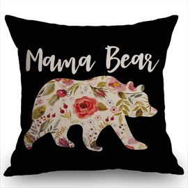 Swono Throw Pillow Case Mama Bear Cotton Linen Square Cushion Cover Standard Pillowcase for Men Women Home Decorative Sofa Armchair Bedroom Livingroom 18 x 18 inch