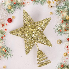 GXFCING Christmas Tree Topper Gold Star for Christmas Tree 8 inch Glitter Metal Christmas Tree Star 3D Gold Xmas Tree Topper Christmas Star Decorations
