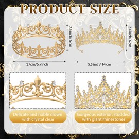 Saintrygo 12 Pcs Homecoming Crowns and Sashes Set Homecoming King Queen Crystal Tiara Court Shiny Sash for Homecoming Party (Gold,Classic)
