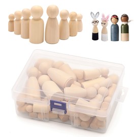 Wooden Peg Doll, 50Pcs Unfinished People Wooden Doll for Kids Painting,Peg Game, DIY Crafts People Decorations(Assorted Sizes)