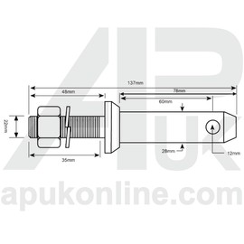 APUK Cat 2 Lower Link Pin 28 x 137mm Implement Mounting Replacement for Massey Ferguson Tractor