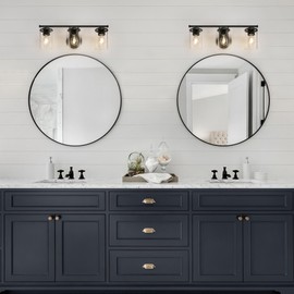 GEPOW Black Bathroom Light Fixtures, 3 Light Farmhouse Modern Vanity Lights with Clear Glass, Wall Sconce Vanity Lighting Over Mirror for Hallway & Cabinet