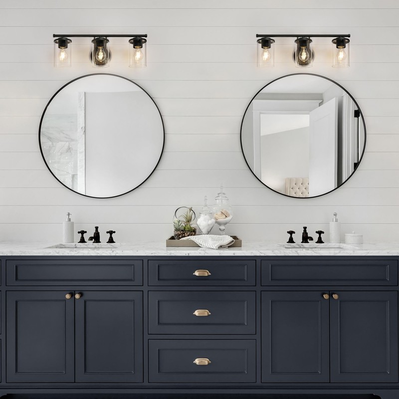 GEPOW Black Bathroom Light Fixtures, 3 Light Farmhouse Modern Vanity