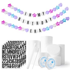 Giant Friendship Bracelet Banner for Birthday: DIY Customizable Birthday Garland with Foam Circles & Plastic Balls for in My Birthday Era Singer Celebration (Blue Mermaid)