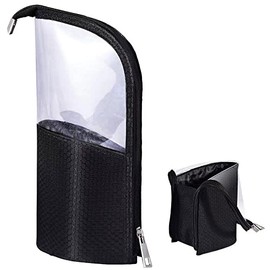 ANEMEL Soporte de cepillo de maquillaje de viaje negro, bolsa organizadora con cremallera cosmética, portátil, sin polvo, artículos de tocador de pie