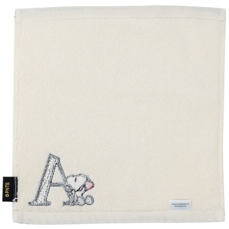 Tsujiseru Snoopy Mini Towel 25cm Initial A Embroidered White