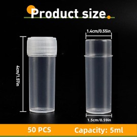 Paquete De 50 Botellas De Plástico Transparente Pequeñas Con Tapas, Viales De Plástico De 5 Ml, Pequeño Frasco De Muestra Líquido Transparente, Vial a Prueba De Fugas, Sin Fugas