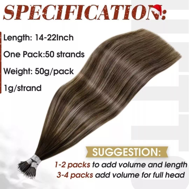 Hetto Extensiones Cabello Natural 50gr 14in Marrón Oscuro Con Ceni