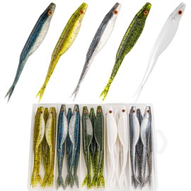 QualyQualy Soft Plastic Lures, 25pcs Spilt Tail Swimibaits for Bass Fishing, Jerkbaits Swim Baits for Trout Pike, 3.5in