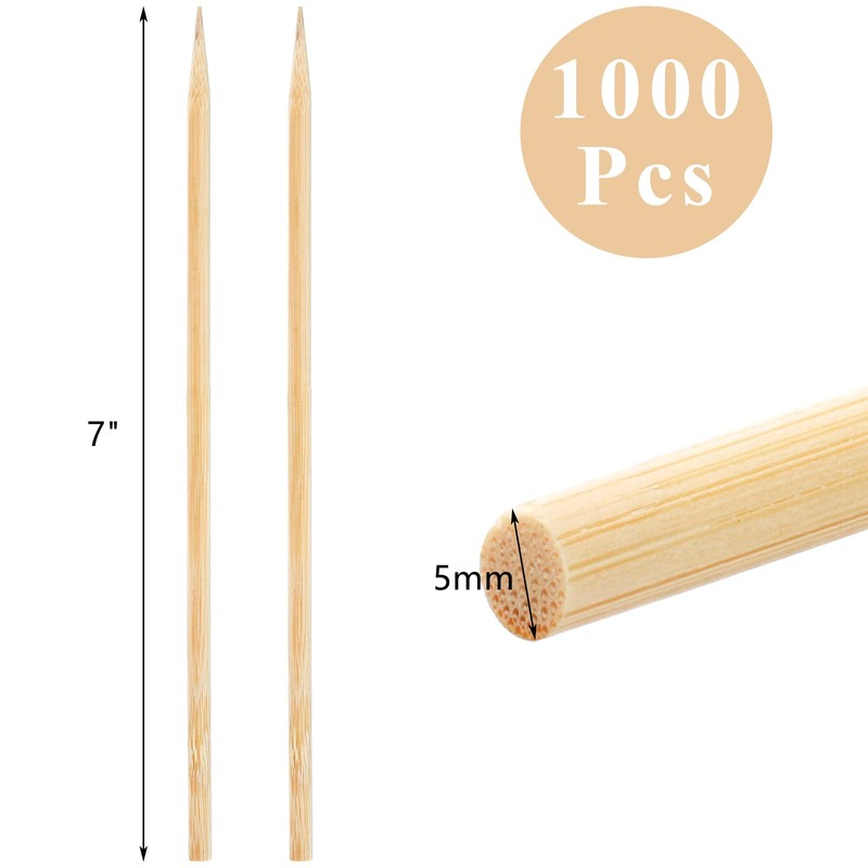 Frcctre 1000 Pack Natural Bamboo Skewers, 7 Inch 5mm Thick