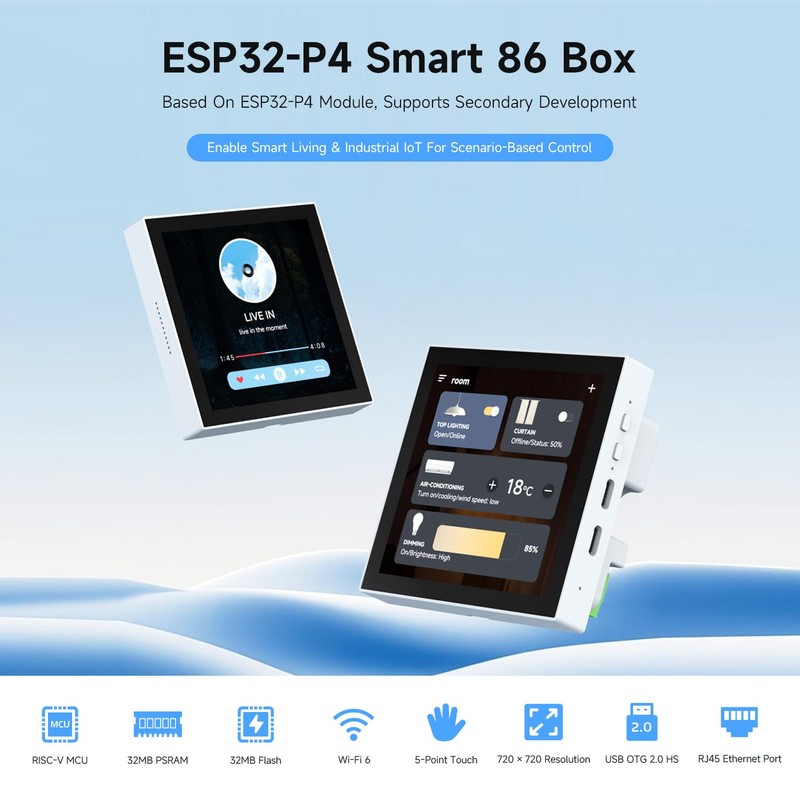 Waveshare ESP32-P4-WIFI6-Touch-LCD-4B (Support External Camera), ESP32-P4 Smart 86 Box, Dual-Core