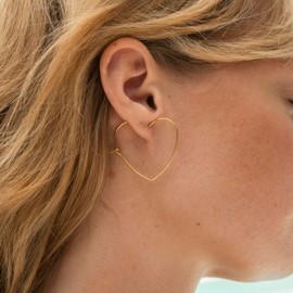 Made by Nami Heart Hoop Earrings Gold Stainless Steel Jewellery Women 50 mm Gift Girlfriend Waterproof, Stainless Steel