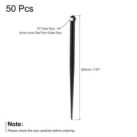 MECCANIXITY Irrigation Drip Support Stakes 200mm Length PP Plastic Black for 1/4" Tube Hose for Gardening Patio Lawn Pack of 50
