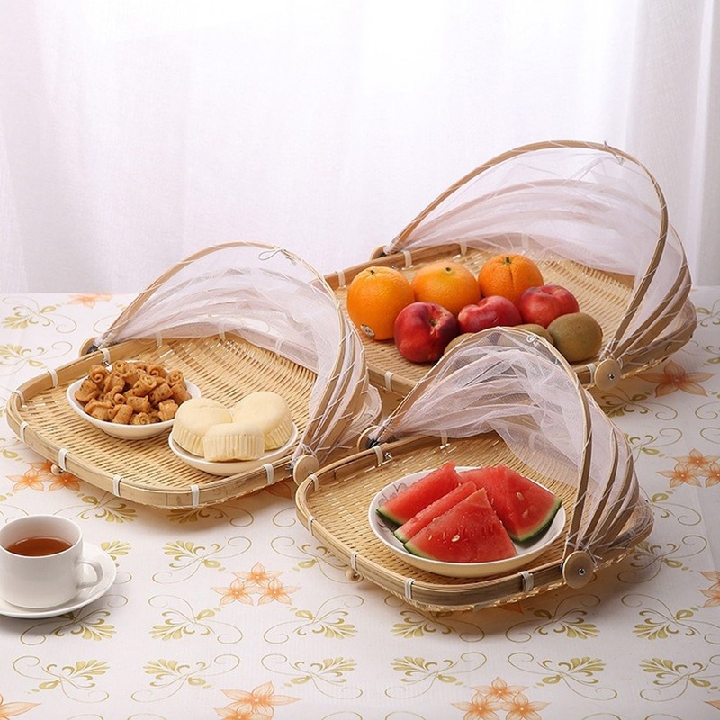 2Pcs Food Serving Tent Basket Fly Skeeter Insect Resistant Bamboo