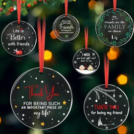 Cinnvoice 6 Pcs Christmas Friendship Ornaments Best Friend Christmas Ornaments Acrylic Hanging Decorative Xmas Tree Decor for Women Friends Family Bestie Christmas Birthday Gift(Clear Style)