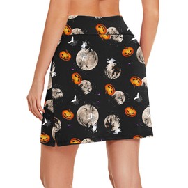 COOrun - Falda deportiva para mujer, con bolsillos, hasta la rodilla, pantalones cortos integrados, falda informal para entrenamiento de golf, tenis (XS-3XL), Patrón de Halloween de tinta, M