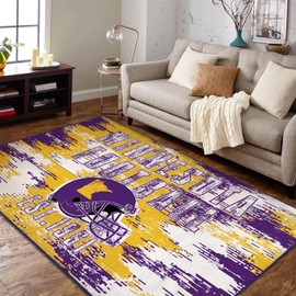 YANGUMGUAN Minnesota Living Room Rug for Bedroom Machine Washable Sports Football Area Rugs Carpet Non-Slip Backing for Boys and Man Cave Decor 5x7