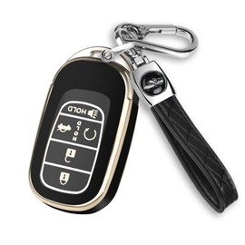 QBUC for Honda Key fob Cover, Soft TPU Car Key Case Protector with Leather Keychain Compatible with 2022 2023 Honda Accord Civic HR-V CR-V Pilot Odyssey smart Remote Key