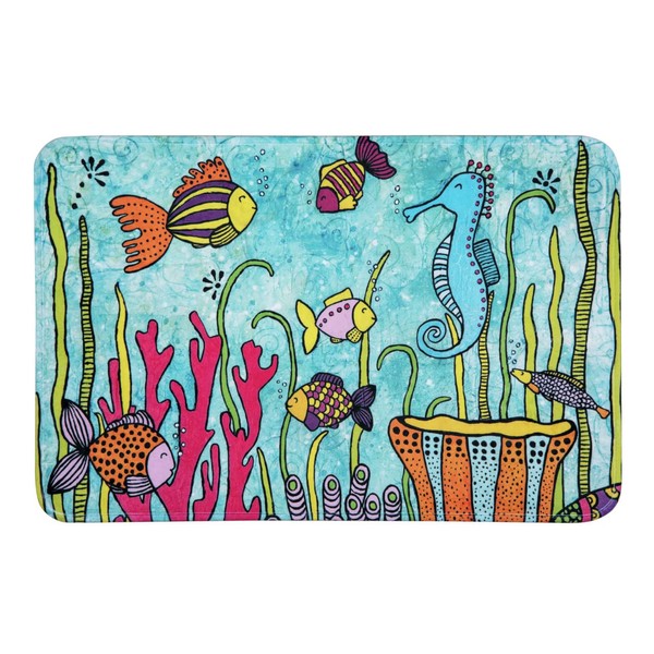 WENKO Rollin'Art Full Bloom Sea Life Bath Mat - Velvety Surface & Non-Slip Underfloor Heating - 100% Polyester - 45 x 70 cm