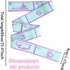 Cinta de Yoga con 8 Anillas, Banda elástica de Estiramiento multifunción 85x4cm, Correa de Resistencia para Yoga, Fitness, Pilates, Fisioterapia y rehabilitación de ligamentos y Tobillo