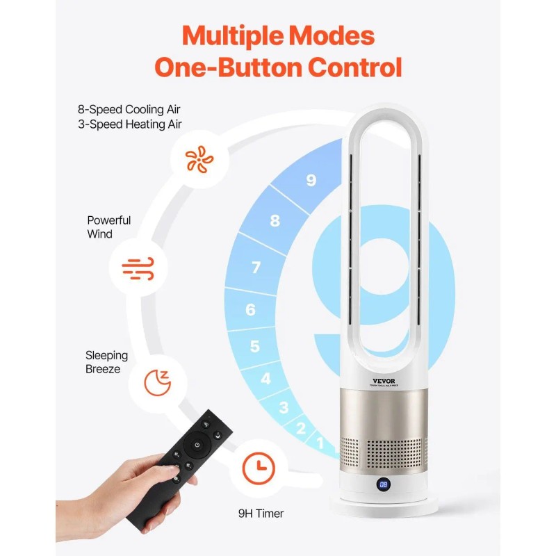 Tower Fan Bladeless 16 Ft/s Velocity Smart 80 Degree Oscillation