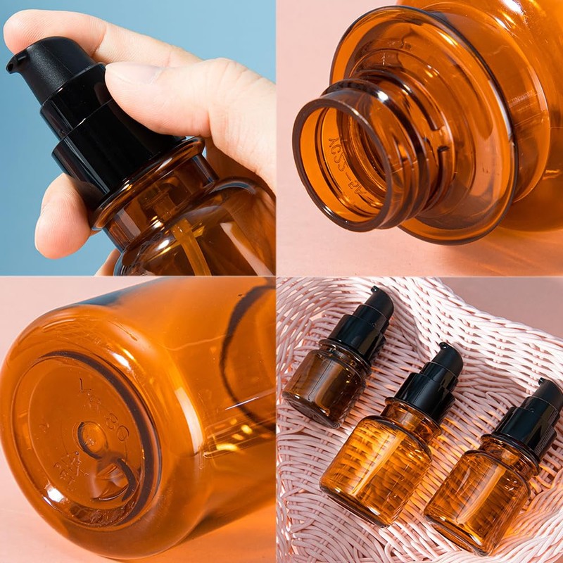Erioctry 2PCS 80ML/2.7OZ Amber Plastic Lotion Pump Bottles Refillable Cosmetic