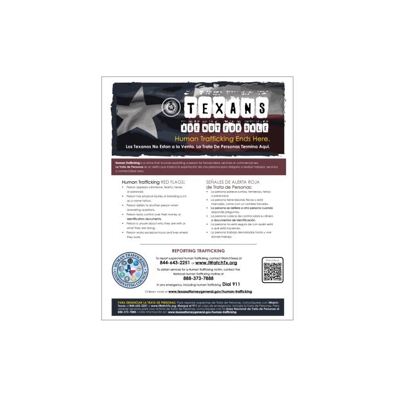 Texas Human Trafficking Commercial Sign, Texas Government Code §402.0351 -