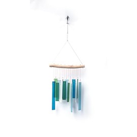 Sunset Vista Designs Handcrafted Driftwood and Sea Glass Recto Wind Chime, Small, Blue Lagoon