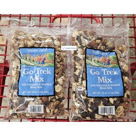 Trader Joe Go Trek Mix with Unroasted & Unsalted Mixed Nuts 16oz 454g (Two Bags)