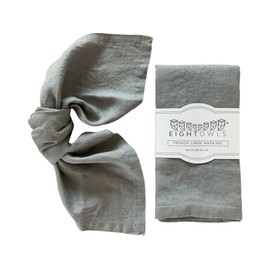 Eight Owls Linen Napkins – 100% Pure Stonewashed Linen Cloth Napkins – Mitered Corners - Size 45 cm x 45 cm – Set of 4 (Medium Grey)