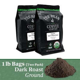 The Bean Organic Coffee Company Suzi's Power Bean, Dark Roast, Ground Coffee, 16-Ounce Bags (Pack of 2)