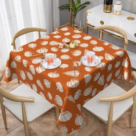 Lvhompro Fall Tablecloth 54×54 Inch Square White Pumpkins Festival Table Cloth Water-Resistant Spill-Proof Washable Fabric Tablecover for Kitchen Dining Party Picnic Indoor Outdoor