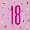 Dazzling 18th Glitz Pink & Silver Luncheon Napkins (16cm) -
