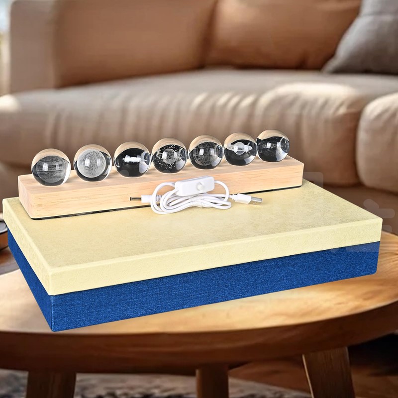 7 Galactic Crystal Ball Décor with LED Wooden Light Stand