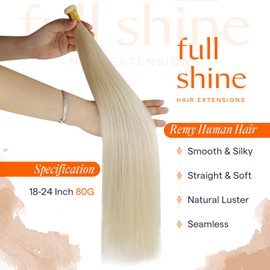 Full Shine Genius Weft Hair Extensions Human Hair Color Platinum Blonde Sew In Hair Extensions Hand Tied Extensions Straight Hair Sew In Extensions Remy Hair 18 Inch 80G