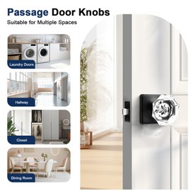 Orger Passage Door Knobs,Modern Glass Door Knobs, Keyless Black Interior Door Handles Zinc-Alloy Heavy Duty for Closet Hallway 5Pack