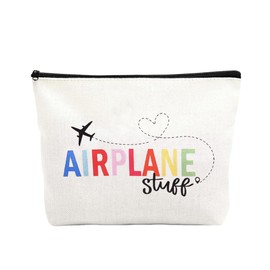 Sudaporn Funny Travel Bag Airplane Pocket Traveller Stuff Cosmetic Pouch for Pilot Gift for Daughter Sister Flight Attendant Canvas Makeup Storage Pouch Travel Toiletry Cosmetics Organiser Zipper Bag