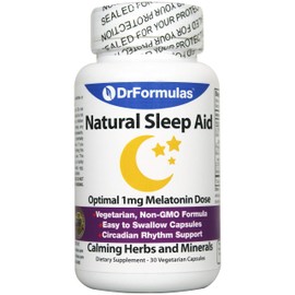 DrFormulas Melatonin 1 mg | Sleep Support for Kids and Adults with Natural Herbs, L-Theanine, GABA Fast Acting 30 Pills Day Supply