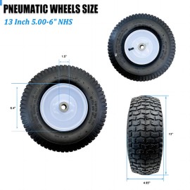 2-Pack of 13x5.00-6" Wheels,13" Pneumatic Tires,Steel Rim and 3/4" Axle Bore Hole(Bushing),3"-6” Centered Hub,for Riding Lawn Mower,Utility Wagon and More，All Purpose Utility Tire