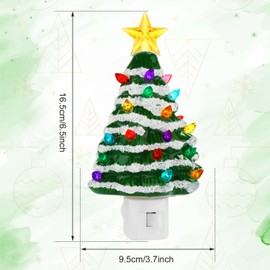 SAVITA Christmas Tree Night Light, Green Ceramic Christmas Tree Lights Small Lovely Christmas Tree with Multicolored Mini Lights for Home and Office Tabletop Decoration