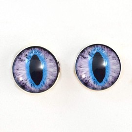 16mm Purple and Blue Cat or Dragon Sew On Fantasy Glass Eyes Animal Buttons with Loop for Crocheted Doll Stuffed Soft Sculptures or Jewelry Making Crafts - Set of 2
