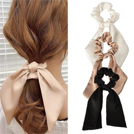 Hair Scarf Scrunchies with Ribbon Tails for Women Girls Hair Bows Scrunchy Satin Hair Tie for Teen Girls Knotted Bow Hair Elastics Silk Ponytail Holder for Women 3 pcs