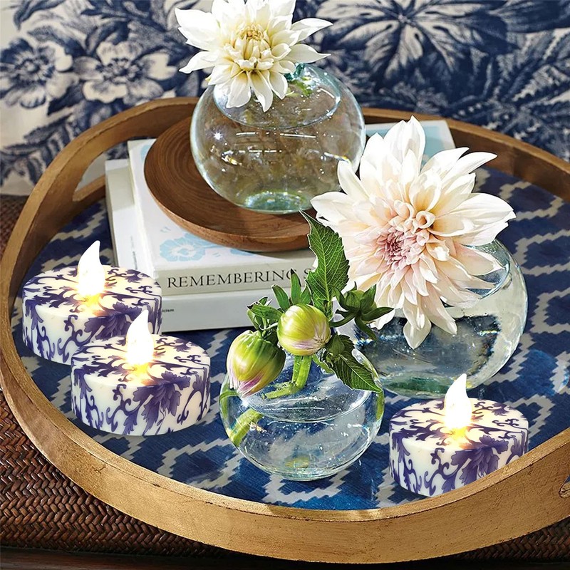 Gedengni Floral Flameless Tealights with Remote - 12 Pack Blue