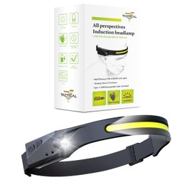 Tactical Headlight - 230° Wide Beam LED Tactical Headlamp, Rechargeable USB-C Headlight with Motion Sensor, 350 Lumens, IPX4 Waterproof, Lightweight Head lamp for Camping Essentials, Hiking, Running