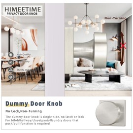 HIMEETIME Brushed Nickel Dummy Door Knob Interior, Hall and Closet Dummy Door Knob Door Handles, Screws Included - 2 Pack