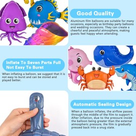 OSDUE 9 PCS Ocean Animal Balloons Ocean Theme Party Supplies, Birthday Decorations,Shark, Whale, Lanternfish, Octopus, Sea Lion, Seahorse, Crab, Conch, Shell Ballons for Kids Shower Birthday Supplie