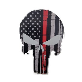 Thin Red Line Punisher skull American Flag durable sticker 4" Reflective Logo Vinyl Decal | Decal Vinyl | Cars Trucks Vans Walls Laptop | Thin Red Line enthusiasts Custom America Flag