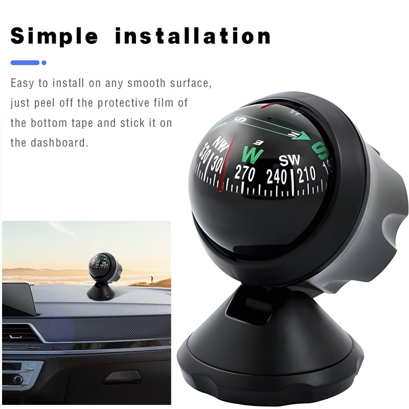 XINLIYA Car Compass, Vehicle Compass Ball with Bottom Stick, Dash